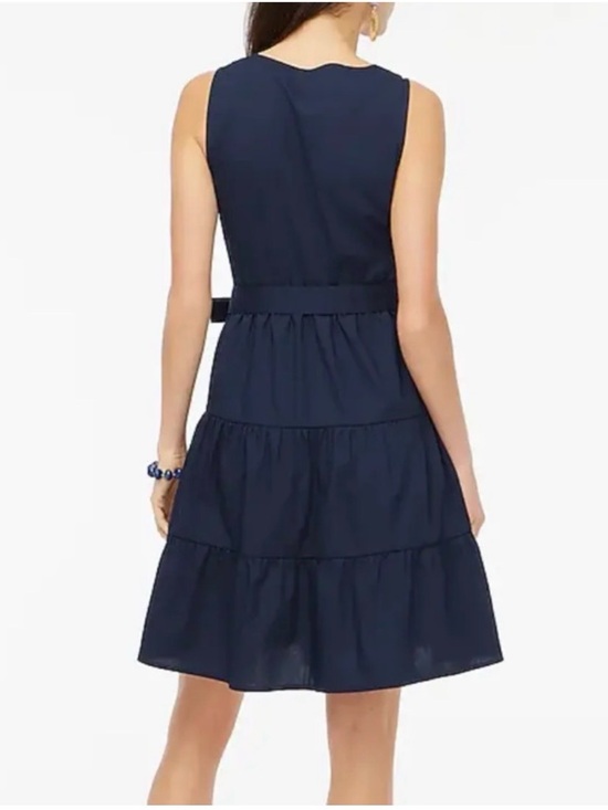 J. Crew Factory Navy V-Neck Tiered Midi Dress with Waist Tie - Picture 4 of 4